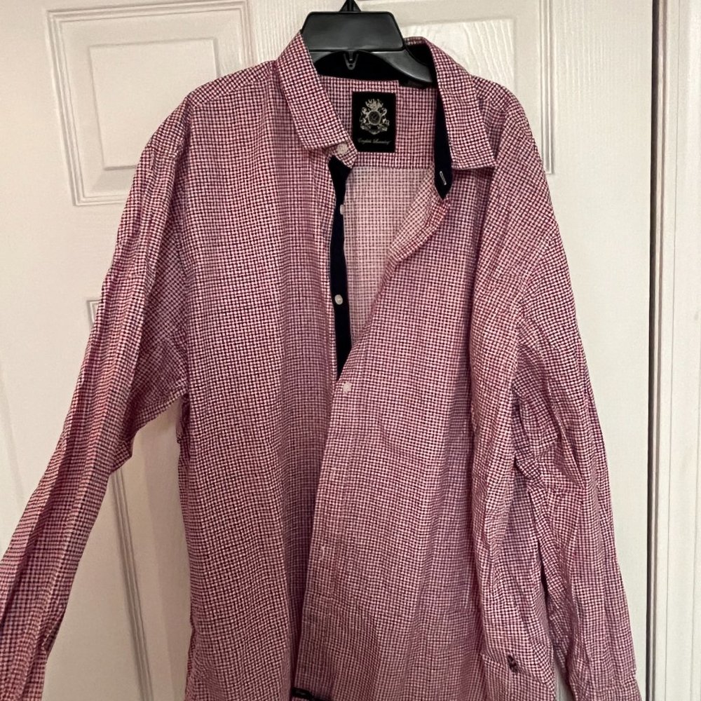 English Laundry Men's Button Down Dress Shirt, Red and Blue Plaid, Size XXL